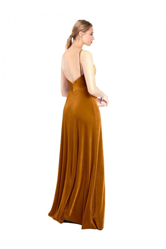 Affordable Long Velvet Cowl Neck Slip Prom Dress UK