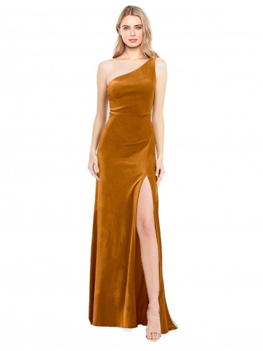 Affordable Sleek One Shoulder Long Velvet Prom Dress UK