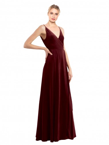 Affordable Faux Wrap V-Neck Sleek Long Velvet Prom Dress UK