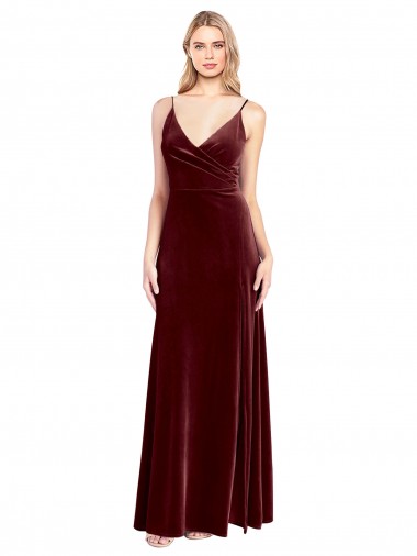 Affordable Faux Surplice Neckline Slim A-Line Long Velvet Prom Dress UK