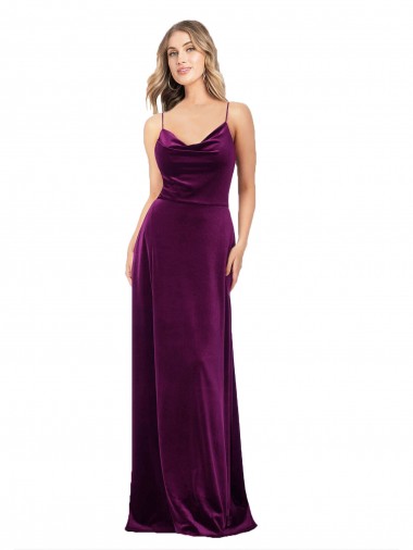 Affordable Draped Neckline Spaghetti Straps Velvet Prom Dress UK