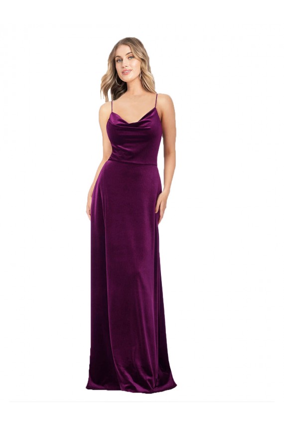 Affordable Draped Neckline Spaghetti Straps Velvet Prom Dress UK