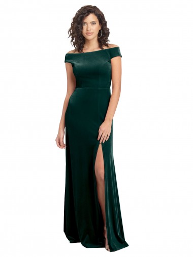 Affordable Floor Length Cap Sleeves Long Velvet Prom Dress with High Side Slit UK