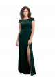 Affordable Floor Length Cap Sleeves Long Velvet Prom Dress with High Side Slit UK