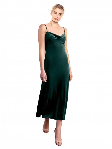 Affordable Midi Length Cowl Neck Velvet Slip Cocktail Prom Dress / Homecoming Dress UK