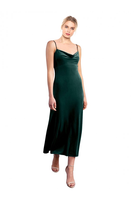 Affordable Midi Length Cowl Neck Velvet Slip Cocktail Prom Dress / Homecoming Dress UK