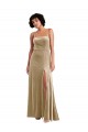 Affordable Square Neck Velvet Maxi Prom Dress with Front Slit & Pockets UK