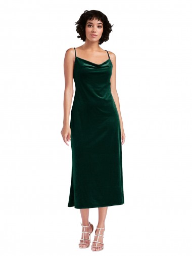 Affordable Midi Length Cowl Neck Velvet Short Slip Cocktail Prom Dress / Homecoming Dress UK