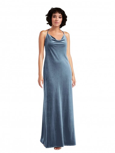 Affordable Cowl Neck Velvet Maxi Slip Prom Dress UK