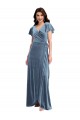 Affordable Flutter Sleeve Velvet Wrap Maxi Prom Dress with Pockets UK