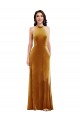 Affordable High-Neck Halter Velvet Maxi Prom Dress with Front Slit UK