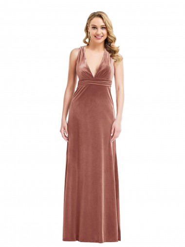 Affordable Plunging Neckline Velvet Maxi Prom Dress with Criss Cross Open Back UK