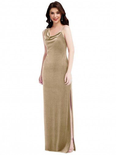 Affordable Asymmetrical One Shoulder Velvet Maxi Slip Prom Dress UK