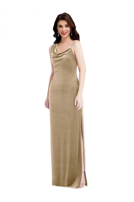 Affordable Asymmetrical One Shoulder Velvet Maxi Slip Prom Dress UK