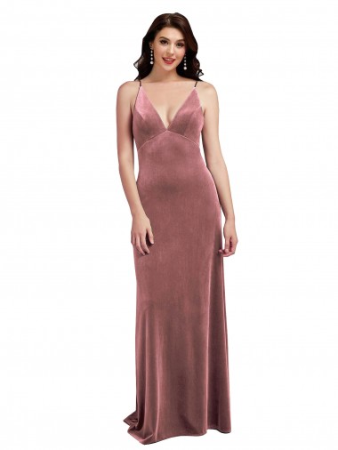 Affordable Low Scoop Back Long V-Neck Velvet Slip Prom Dress UK