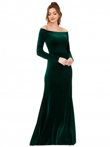 Affordable Off the Shoulder Long Sleeves Stretch Velvet Prom Dress UK