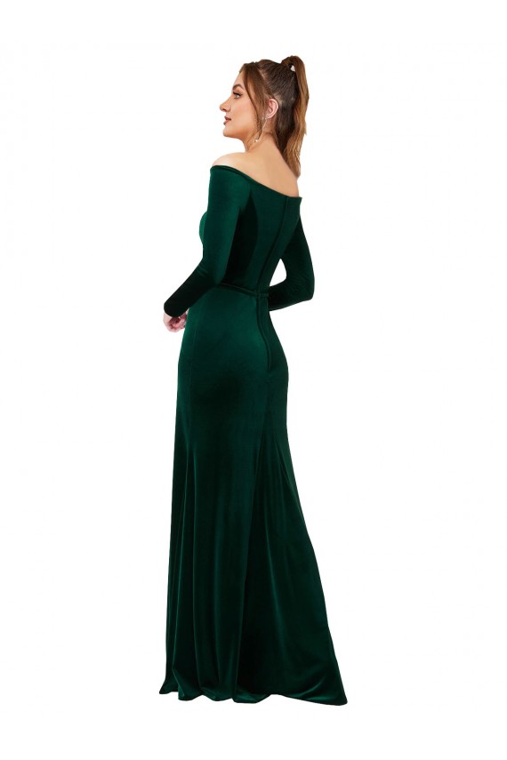 Affordable Off the Shoulder Long Sleeves Stretch Velvet Prom Dress UK