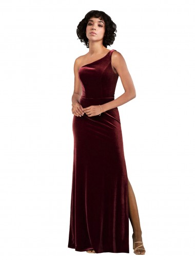 Affordable One Shoulder Floor-Length Velvet Prom Dress UK