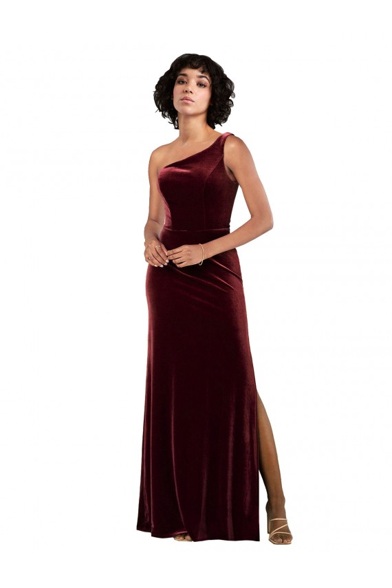 Affordable One Shoulder Floor-Length Velvet Prom Dress UK