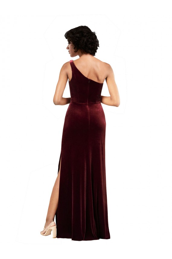 Affordable One Shoulder Floor-Length Velvet Prom Dress UK