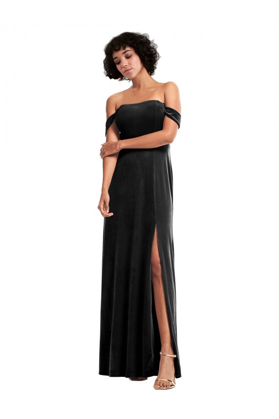 Affordable Off the Shoulder Drapped Sleeves Stretch Velvet Prom Dress UK