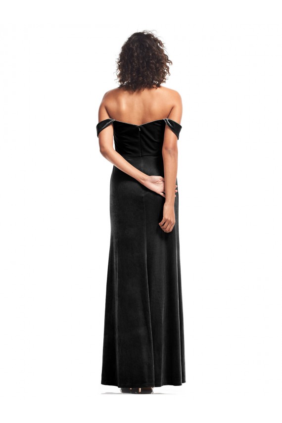 Affordable Off the Shoulder Drapped Sleeves Stretch Velvet Prom Dress UK