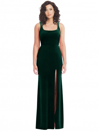 Affordable Square Neck Long Velvet Maxi Prom Dress UK