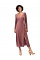 Affordable Long Sleeve Velvet Faux Wrap Midi Length Prom Dress UK