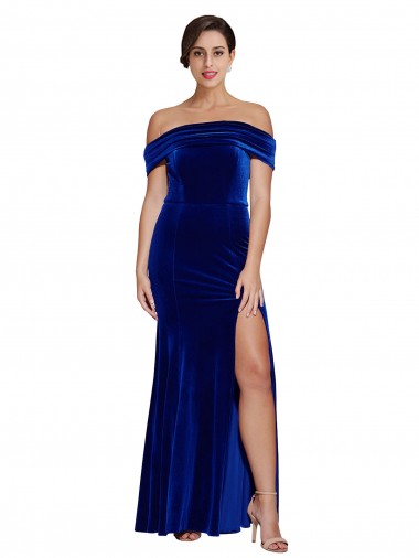 Affordable Full Length Long Velvet Prom Dress with Side Split UK