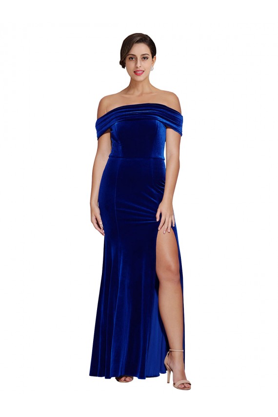 Affordable Full Length Long Velvet Prom Dress with Side Split UK