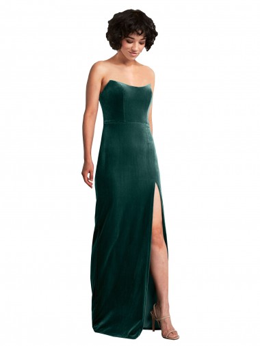 Affordable Scooped Strapless Long Velvet Prom Dress with Daring Side Slit UK